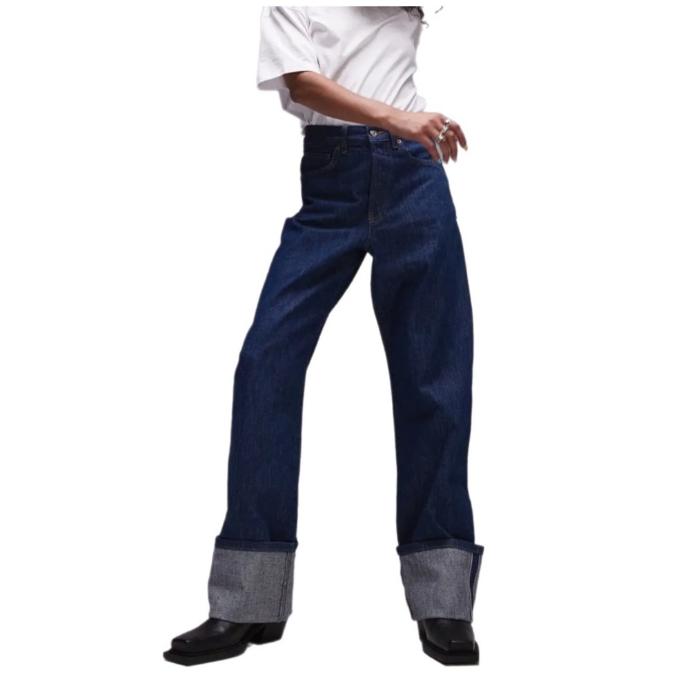 🆕 Topshop Selvedge Turn Up High Waist Relaxed Straight Leg Denim